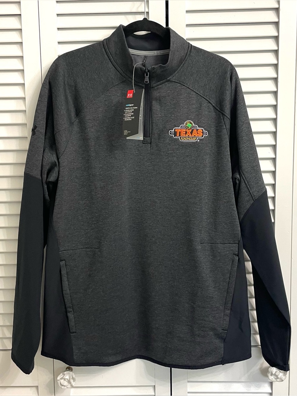 NWT Under Armour Texas Roadhouse Quarter Zip Men L Gray Black ColdGear Loose Fit